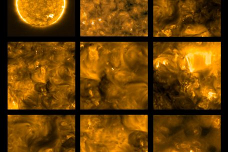 Diese Bilder zeigen das Aussehen der Sonne im extremen ultravioletten Bereich des elektromagnetischen Spektrums. Aufnahmen bei diesen Wellenl&auml;ngen zeigen die obere Atmosph&auml;re der Sonne, die Korona, mit einer Temperatur von etwa 1 Million Grad. 