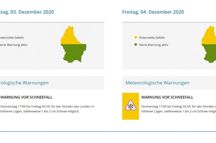 Meteolux / Im Norden Luxemburgs können am Donnerstag und Freitag bis zu zwei Zentimeter Schnee fallen
