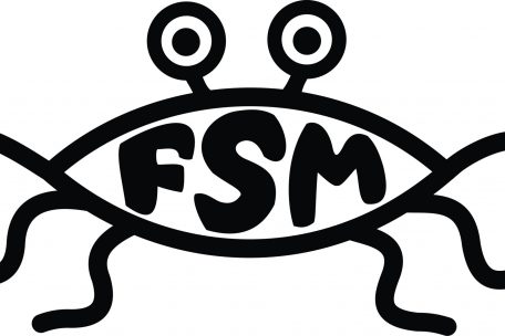 Das Logo der &bdquo;Kirche des fliegenden Spaghettimonsters&ldquo; inspiriert sich am eucharistischen Fisch der fr&uuml;hchristlichen Kunst, der vor allem in den USA als Aufkleber am Heck des Autos sehr beliebt ist