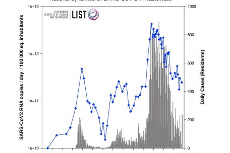 Die Kurve der LIST-Forscher zeigt, wie viel Viren-RNA bei den Abwasseruntersuchungen gefunden wurde