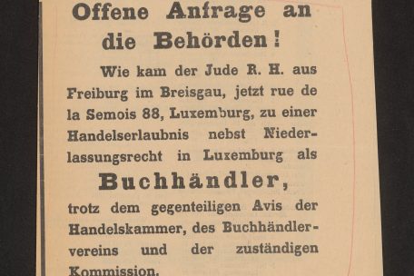 Inserat gegen Hellmann in der Pro-Nazi- und antisemitischen Zeitung &bdquo;National-Echo&ldquo; am 23.1.1937