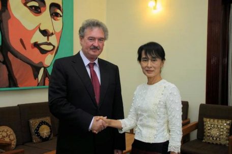 Aung San Suu Kyi empfing Au&szlig;enminister Jean Asselborn im Jahr 2016: Luxemburgs Regierung fordert jetzt ihre Freilassung&nbsp;