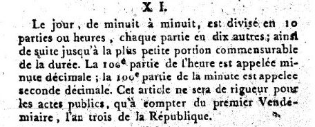 Artikel 11 des &bdquo;D&eacute;cret de la convention nationale portant sur la cr&eacute;ation du calendrier r&eacute;publicain&ldquo; aus dem Jahr 1793