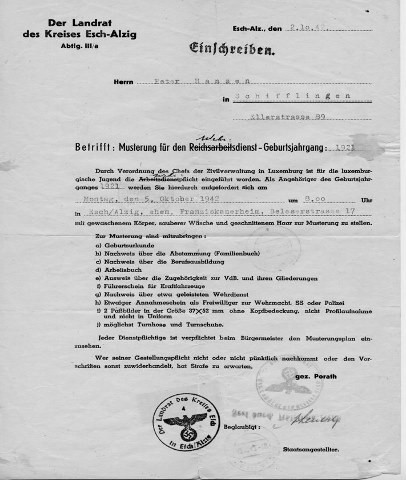 Der Einberufungsbefehl / Die militärische Zwangsrekrutierung luxemburgischer Männer