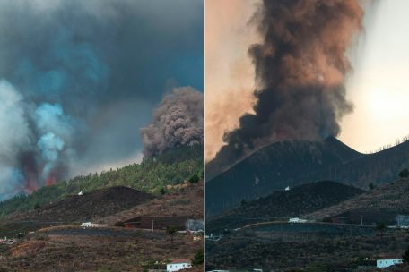 Die Eruption im Zeitvergleich: Das Foto links entstand am 19. September, jenes rechts am 25. September