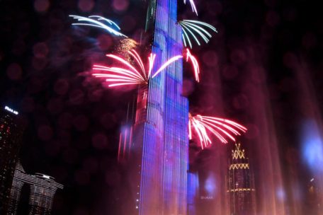 Das Feuerwerk am Burj Khalifa in Dubai 