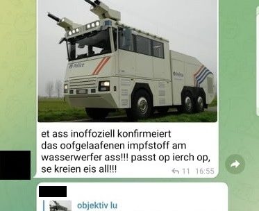 Text-Ausschnitt aus der Telegram-Gruppe „NëtgepicktLU2.0“