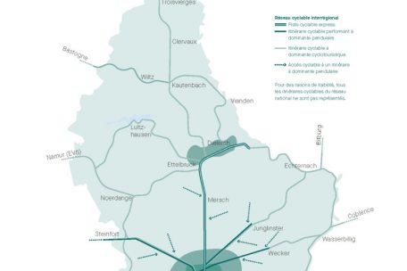 Die Fahrradkarte der Zukunft mit den drei Ballungsgebieten Luxemburg-Stadt, Süden und „Nordstad“