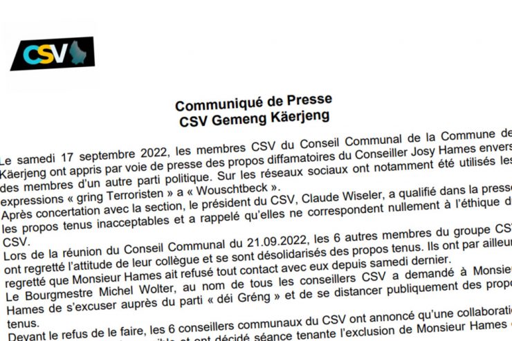 Gemeinderat Käerjeng / Wegen fehlender Reue nach „Terroristen“-Äußerung: CSV-Fraktion schließt Josy Hames aus 