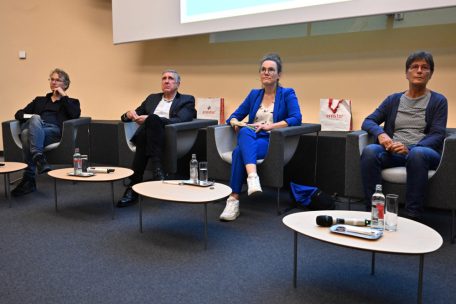 Die Diskussionsrunde: (v.l.) Florian Hertweck (uni.lu), Minister François Bausch, die Autorin Katja Diehl und Monique Goldschmit (ProVelo)