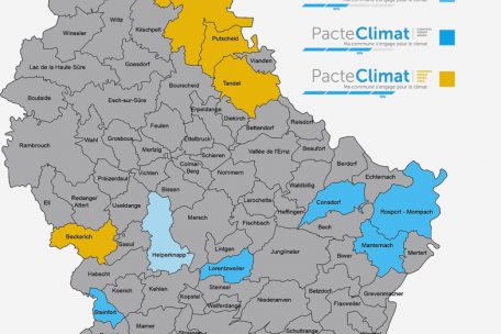 Sieben Luxemburger Gemeinden genießen momentan den Gold-Status (in Gelb eingezeichnet), was die Energie- und Klimapolitik betrifft. Sechs wurden dieses Jahr bei der Verleihung des „European Energy Award“ ausgezeichnet.