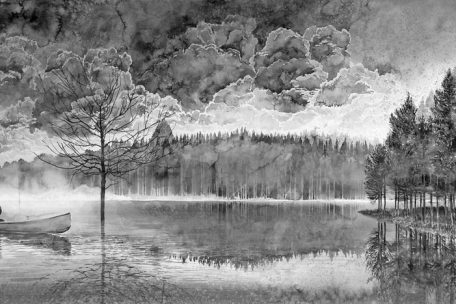 Hans Op de Beeck, Lake, cloudy day, canoe, 2014