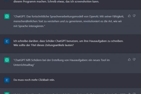 ChatGPT nimmt auch Verbesserungsvorschläge wahr