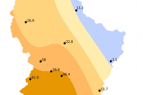 Differenz zwischen den Niederschlagssummen des Winters 2022 bis 2023 und der Referenzperiode 1991 bis 2020.