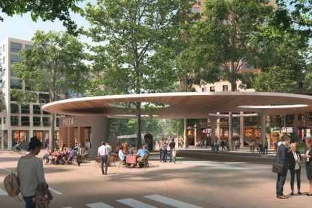 Zukunftsvision einer Tramstation im geplanten Viertel „Kuebebierg“