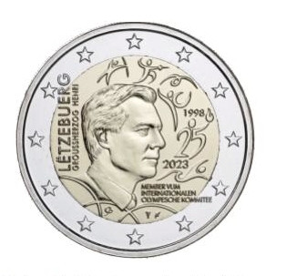 Die Gedenkmünze zum 25. Jahrestag der Aufnahme von Großherzog Henri in das Internationale Olympische Komitee