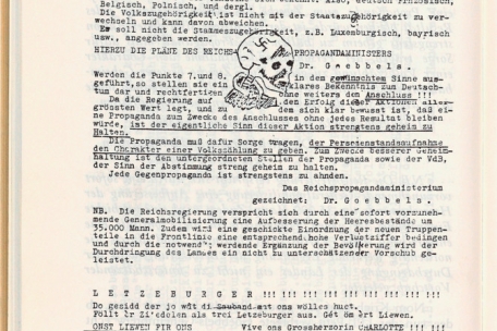 Flugblatt der „Letzeburger Patriote Liga“ (LPL) von Oktober 1941 mit dem gefälschten Goebbels-Brief 