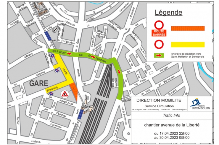 Luxemburg / Teilsperrung der avenue de la Liberté
