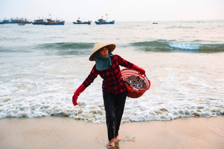 Eine Fischverkäuferin in der Provinz Quang Nam: Vietnam setzt dank seiner langen Küste auf die Fischerei, beeindruckt die Weltmärkte aber vor allem in anderen Bereichen