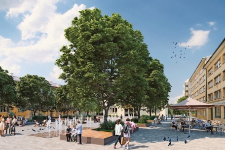 So würde der neugestaltete Platz vor dem Rathaus aussehen