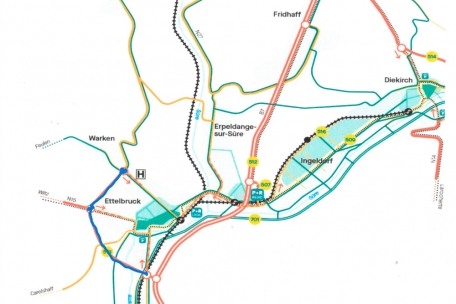 Die Trasse des Ettelbrücker „Contournement de proximité“ (blau eingezeichnet)
