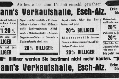 Anzeige aus dem Escher Tageblatt vom 3. Juli 1939 