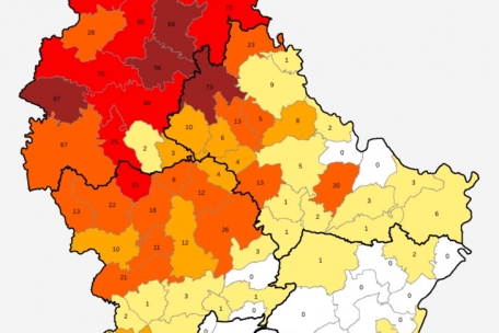 Geschossene Waschbären pro Quadratkilometer während des Jagdjahres 2021/2022