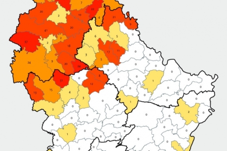 Geschossene Waschbären pro Quadratkilometer während des Jagdjahres 2011/2012