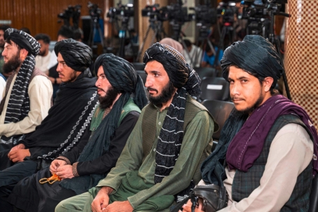 Mitglieder des afghanischen „Ministeriums für die Verbreitung von Tugend und die Verhinderung von Lastern“ am 14. August 2023 in Kabul